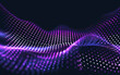 © CozyDigital - Technology background of abstract purple waves with white dots on black background symbolize big data streaming.