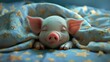 Piglet snuggled up in a soft blanket patterned with stars