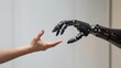 A robot hand reaching out to a human hand, Technology relation with human beings