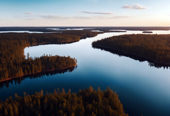 panoramic environmental tourism travel Pure conservation landscape blue Picturesque scenery Saimaa eco Atmospheric lake view Clear aerial Finland sunset nature ecology