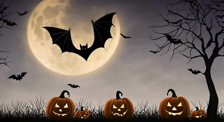 Wall Mural - Halloween Night Decor: Bat and Moon Background. 