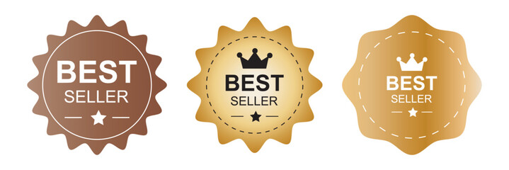 Best seller badge collection. Set of best seller emblem with laurel wreath, crown and star icon. Best seller label collection. Best seller icons for product label, eps10