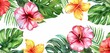 Tropical flower pattern, watercolor illustration on a white background