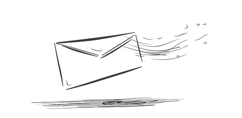 A simple line drawing of an envelope with flowing lines, representing fast and modern e sorrow mail. white background. 