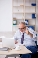 Wall Mural - Old male employee working in the office