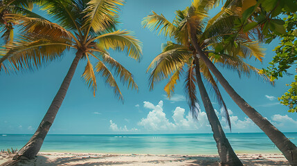 Wall Mural - Palm trees swaying on a tropical summer beach