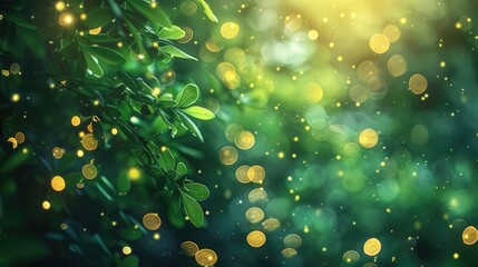 Canvas Print - Blurry green lights with bokeh effect