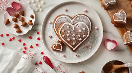 Sticker - Witness the romance of Valentine s Day unfolding through the delightful process of baking gingerbread Explore the sweet indulgence of crafting a cake dessert presented from a charming top v