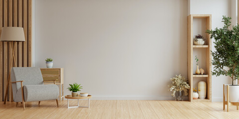 minimal room with an armchair on empty white wall background- 3d rendering