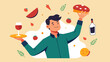 © Justlight - With a glass of red wine in hand a man expertly tosses homemade pizza dough in the air topping it with ingredients like prosciutto roasted garlic and.