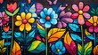 A colorful mural of flowers and butterflies