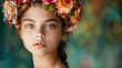 Serene Beauty with Vibrant Floral Crown