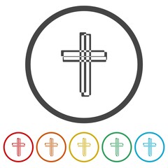 Sticker - Religion cross icon. Set icons in color circle buttons