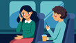 A passenger overhears someone crying on the phone and offers a listening ear leading to a meaningful conversation about loss and grief.. Vector illustration