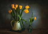 Fototapeta Natura - Bouquet of freshly cut yellow tulips.