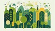 Vibrant Landscape with Infographic Elements Depicting Environmental Sustainability