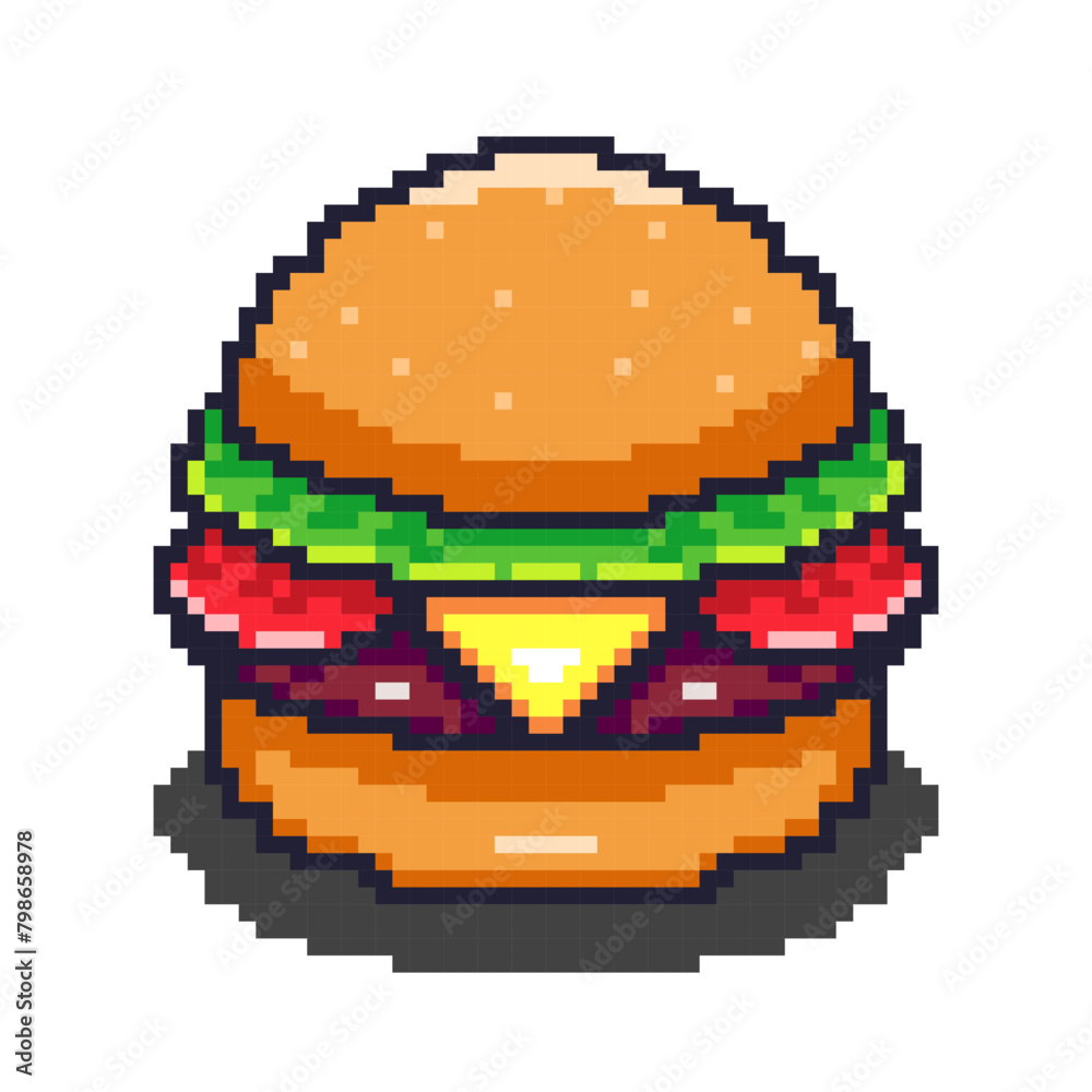 Vector Illustration of Burger with Pixel Art Design Stock Vector ...