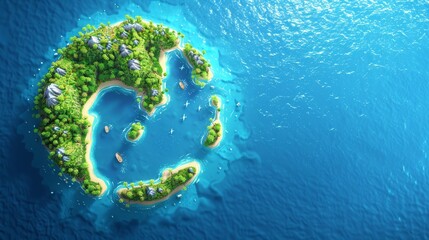 Poster -   A small island situated in the middle of a large body of water