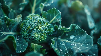Wall Mural - Close up photography of a broccoli branch