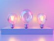 Contemporary graphic of lightbulbs within a glasslike rectangle, placed against a gradient pastel lavender backdrop, emphasizing modern design and enlightenment