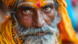 Close-up portrait of an old Muslim man, adorned with traditional face paint, capturing the essence of lifestyle and indigenous cultures. Experience the wisdom and spirituality of age.