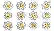 © Nataliia - Set of hand drawn grunge charcoal, pencil, chalk groovy daisy smiley characters print isolated on white background. Chamomile vector scribble doodle illustration in hippie 60s, 70s style