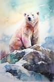 Fototapeta Kwiaty - Cute polar bear watercolor illustration generated AI