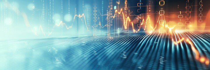 Wall Mural - light blue medical science background with cardiorgram graph and digital technology glowing light