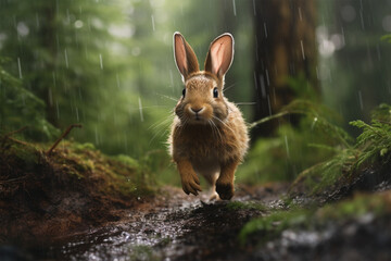 rabbit walking in the forest