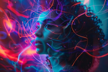 Poster - A dramatic visual of vivid neon light streaks in motion, creating an electrifying and dynamic atmosphere