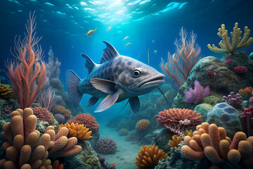 Wall Mural - catfish surrounded by beautiful coral