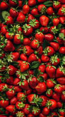 Wall Mural - A flat lay composition of a field of strawberries, showcasing the texture and detail of the background, capturing the essence of fresh produce.
