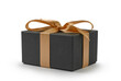 Black gift box with orange ribbon isolated on white background