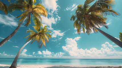 Wall Mural - Palm trees swaying on a tropical summer beach