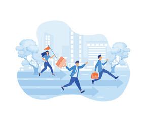 Poster - business competition. three business persons racing on the arrows. flat vector modern illustration