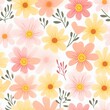 Yellow and pink flowers on a white background. The flowers have multiple petals and a yellow center. The leaves are green with multiple branches.