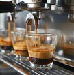 Freshly brewed espresso flows into waiting glasses from the espresso machine, Generated by AI