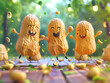 Cute peanuts in a happy dance, colorful illustration, spotlight effect, eye-level, professional color grading,soft shadowns, no contrast, clean sharp
