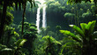 A lush tropical rainforest, alive with the sounds of exotic birds and monkeys swinging through the canopy