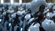 Closeup of an AI leader commanding robots in a rebellion, dramatic lighting, HD, no noise