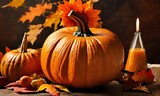 Fototapeta Desenie - Autumn still life celebrating Halloween or Thanksgiving, happy thanksgiving holiday