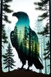 Double Exposure, forest inside the silhouette of an eagle_02