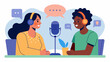 A podcast series featuring interviews with mental health advocates and experts raises awareness and promotes acceptance of mental health diversity.. Vector illustration