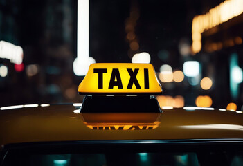 taxi closeup cab sign time night car yellow traffic city street transportation vehicle speed new yor