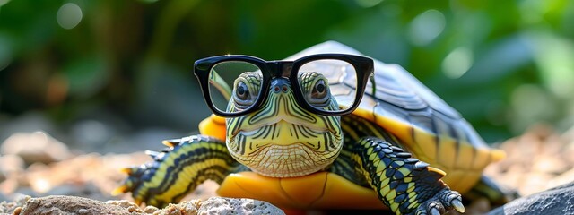 Wall Mural - funny turtle with big glasses, Generative AI,