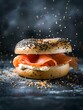 Delicately Floating Bagel with Cream Cheese and Lox in New York Deli Setting