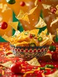 Festive Mexican Nachos with Melted Cheese and Jalapeos Floating in Joyful Backdrop