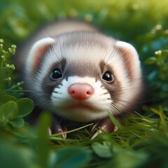 Ferret cub in the grass