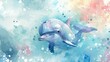Whimsical Watercolor of a Playful Baby Dolphin