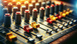 © CHOI POO - audio mixer sliders and knobs on a mixing board